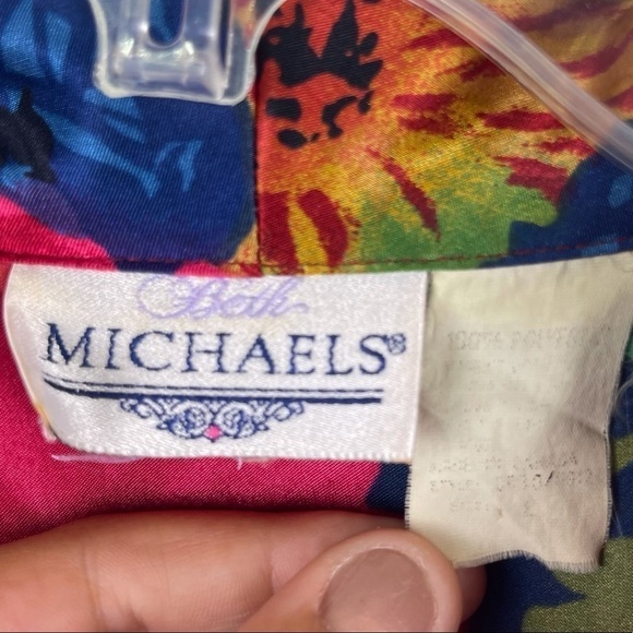 Vintage Beth Michaels Satin Floral Red Blue Green Bold Kimono Robe Size M/L - Picture 3 of 6